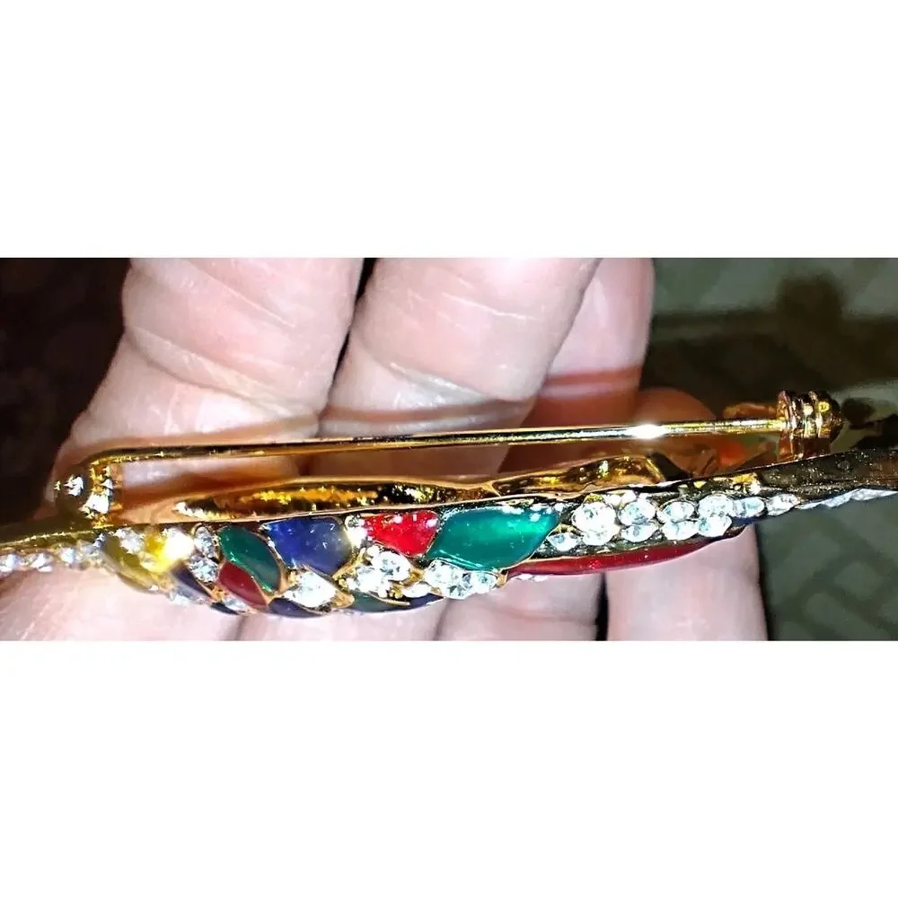 Large Peacock Brooch Pin Rhinestone Enamel Multicolor Statement Bird